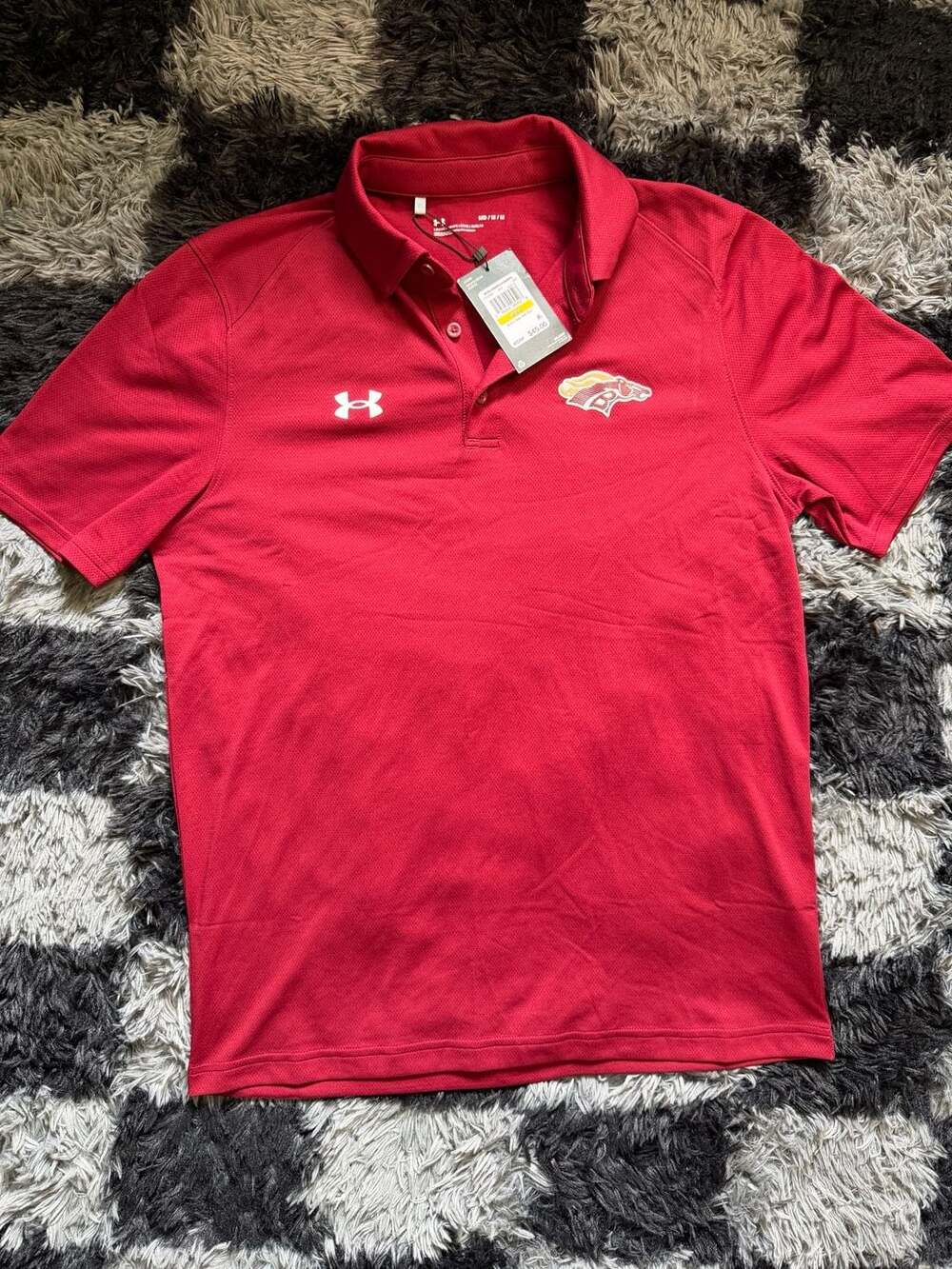 NWT Under Armour Men's Red Team Tech Polo Shirt with Logo